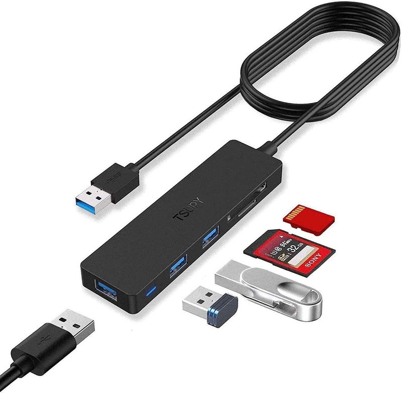 TSUPY USB Hub 3.0 Splitter, TSUPY USB 3.0 Hub Multi USB Adapter Port Expander with 4ft Cable, SD/TF Card Reader & 3 USB 3.0 Ports Compatible for PC, Laptops, Surface Pro, MacBook, iMac Pro - Image 1